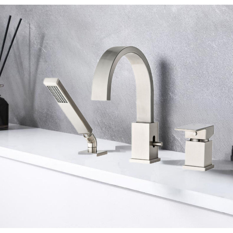 Waterfall Roman Tub Faucets Bathtub Faucets, Brass Deck Mount Tub Filler Bathroom Faucets With Hand Shower, Brushed Nickel