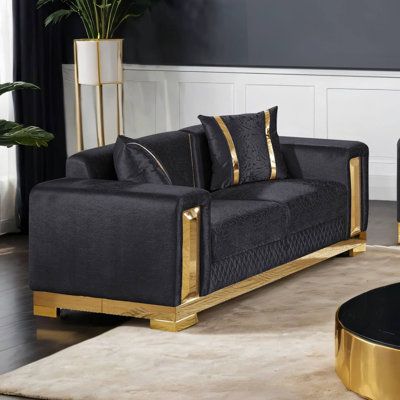 68.4" W Glam Loveseat, Black/Gold