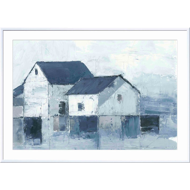 «Indigo Barns I» par Ethan Harper - peinture encadrée, Blanc, H 12 po x l 8 po