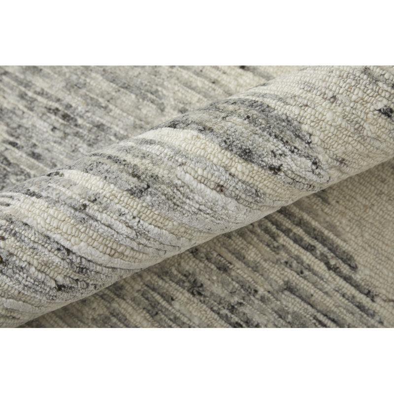 Brighton Handmade Wool Abstract Area Rug, Gray/Ivory, Rectangle 9'6" x 13'6"