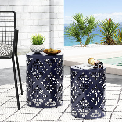 Navy Blue Metal End Table - Modern Iron Cut Feature, Powder-coated Frame, Instant Use Tables Decoration In Blue, Iron, No Assembly Needed