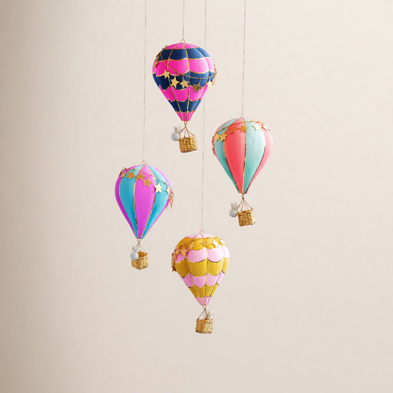 Small Hot Air Balloon Display, Cyan/Violet, Navy/Hot Pink
