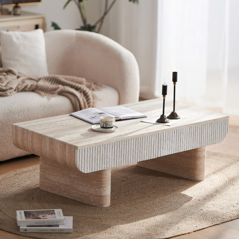 Table basse avec plateau en faux marbre, table basse moderne avec tiroir cannelé, table basse de salon, bureau