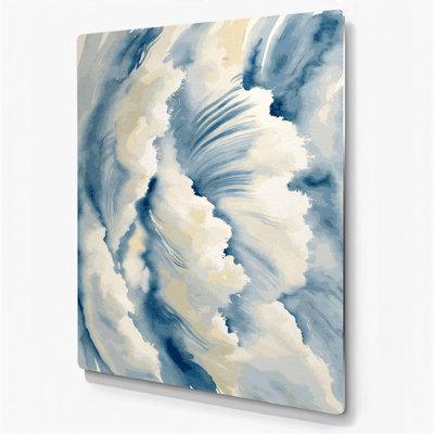 DiagonalStripes Sky Blue Cream Beige Metal Wall Art