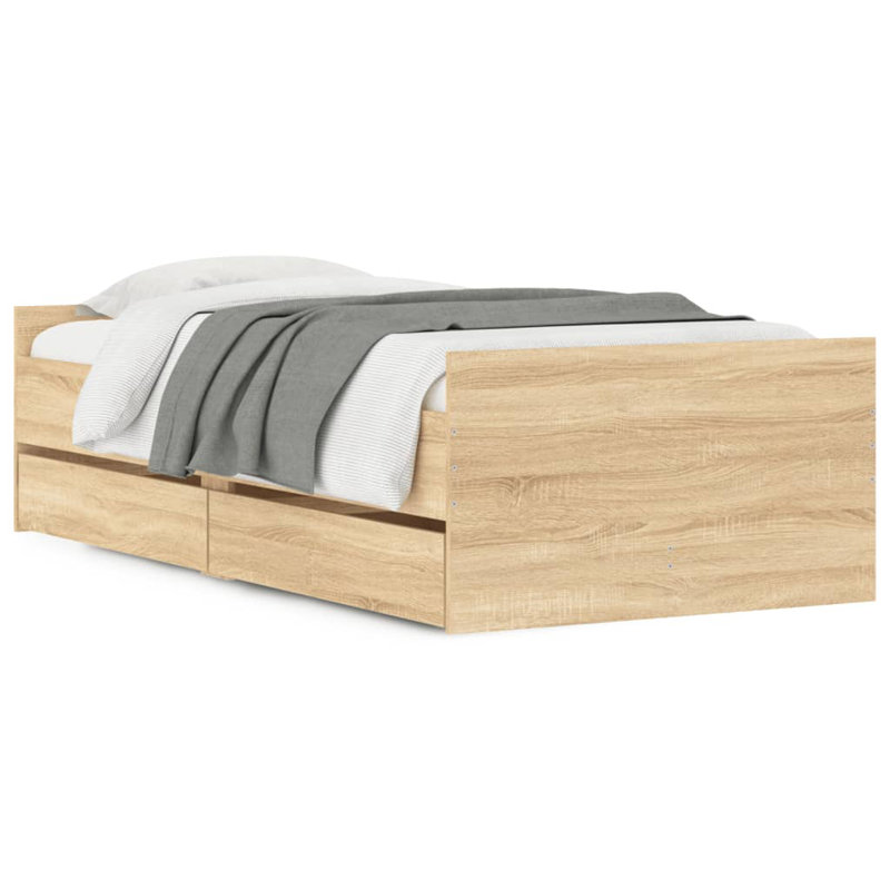 Nyarie Drawers Bed Frame, Single ( 90 x 190 cm), Sonoma Oak