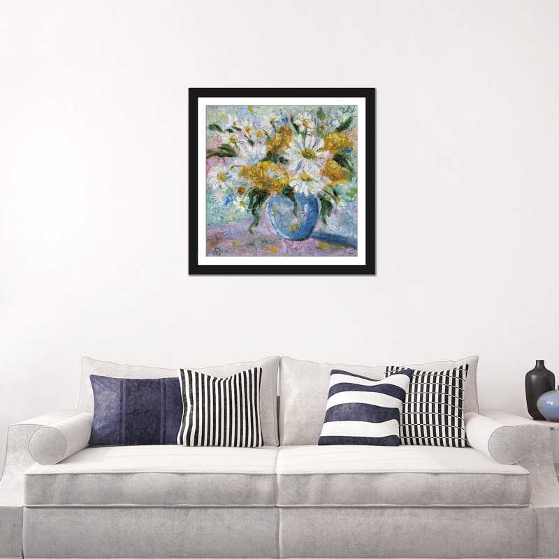 Bouquet de champ marguerites - impression d'art mural - papier d'art encadré, H 24 po x l 24 po, Noir
