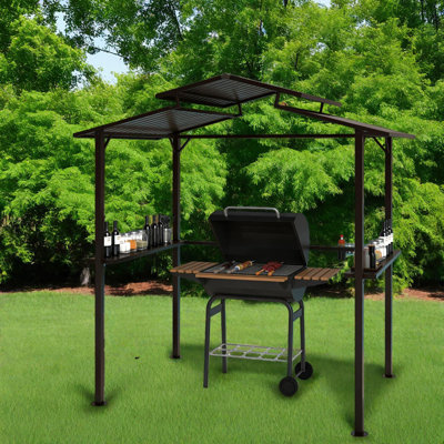 Spacious Metal Canopy For Patio, Modern Bbq Gazebo With Storage