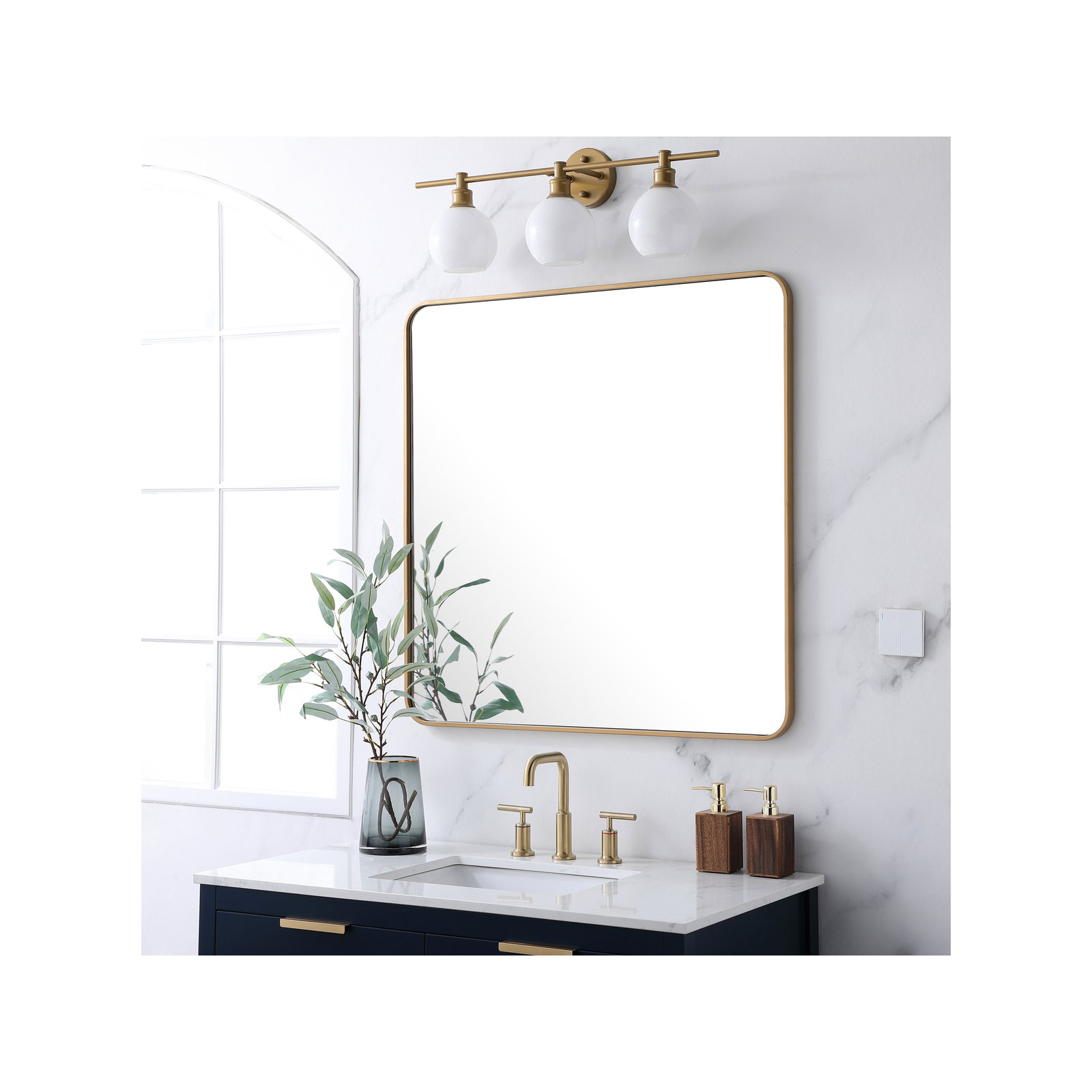 Sabine Metal Rounded Rectangle Wall Mirror, Brass, 36" x 36"