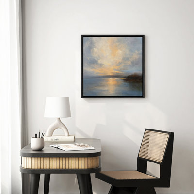 Art mural sur toile encadrée, "Seaview Sunset", impressions murales abstraites pour chambre à coucher - 16 po x 16 po