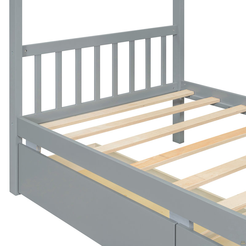 Lit simple en bois avec tiroirs, Gray, Lit simple