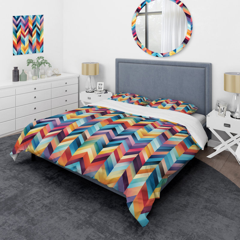 Ensemble de housse de couette à chevrons en polyester microfibre, Housse de couette pour très grand lit et 2 très