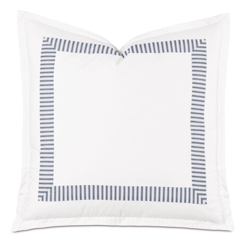 Taie décorative rayée en coton Blass Ticking par Alexa Hampton, Européen, Marine