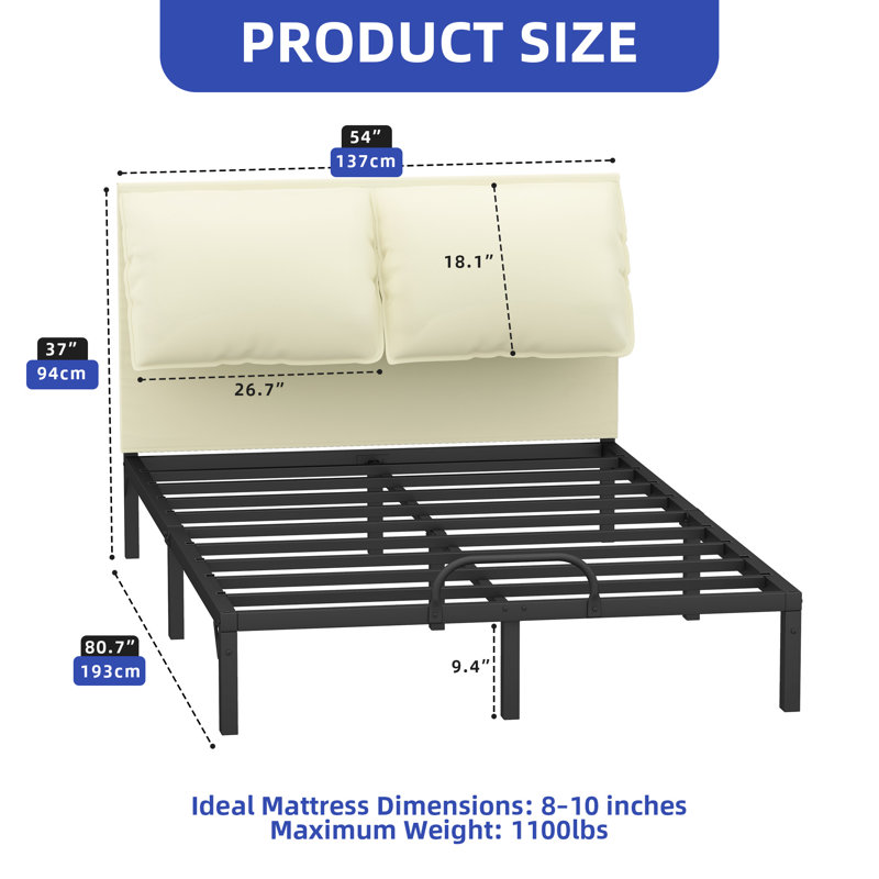PU Leather Upholstered Bed, Beige, King