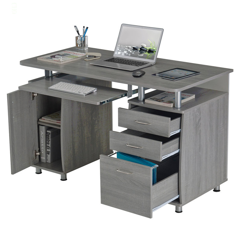 Bureau d'ordinateur complet avec rangement, Gris