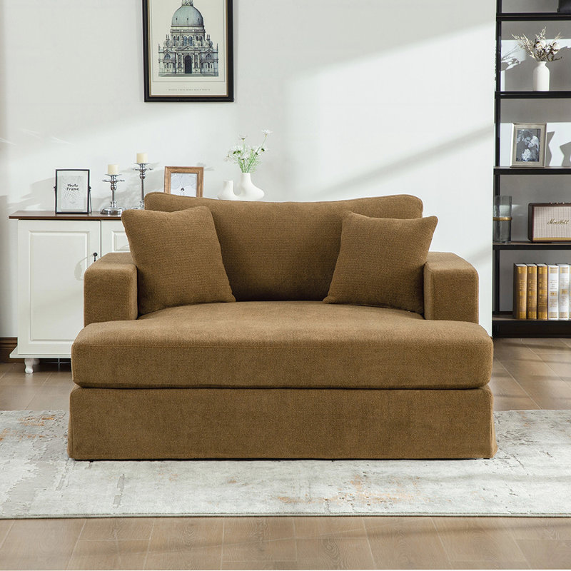 Large canapé-lit très large avec tissu en chenille et pieds en métal robustes pour une capacité de charge élevée., Brun