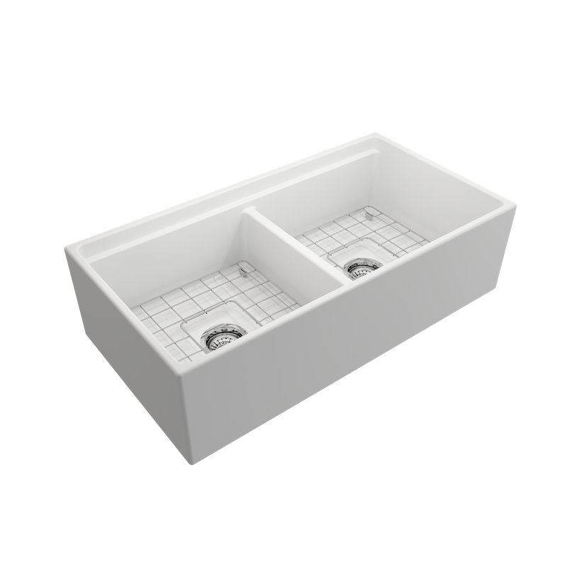 Contempo 36'' L Double Basin Kitchen Sink, Matte White