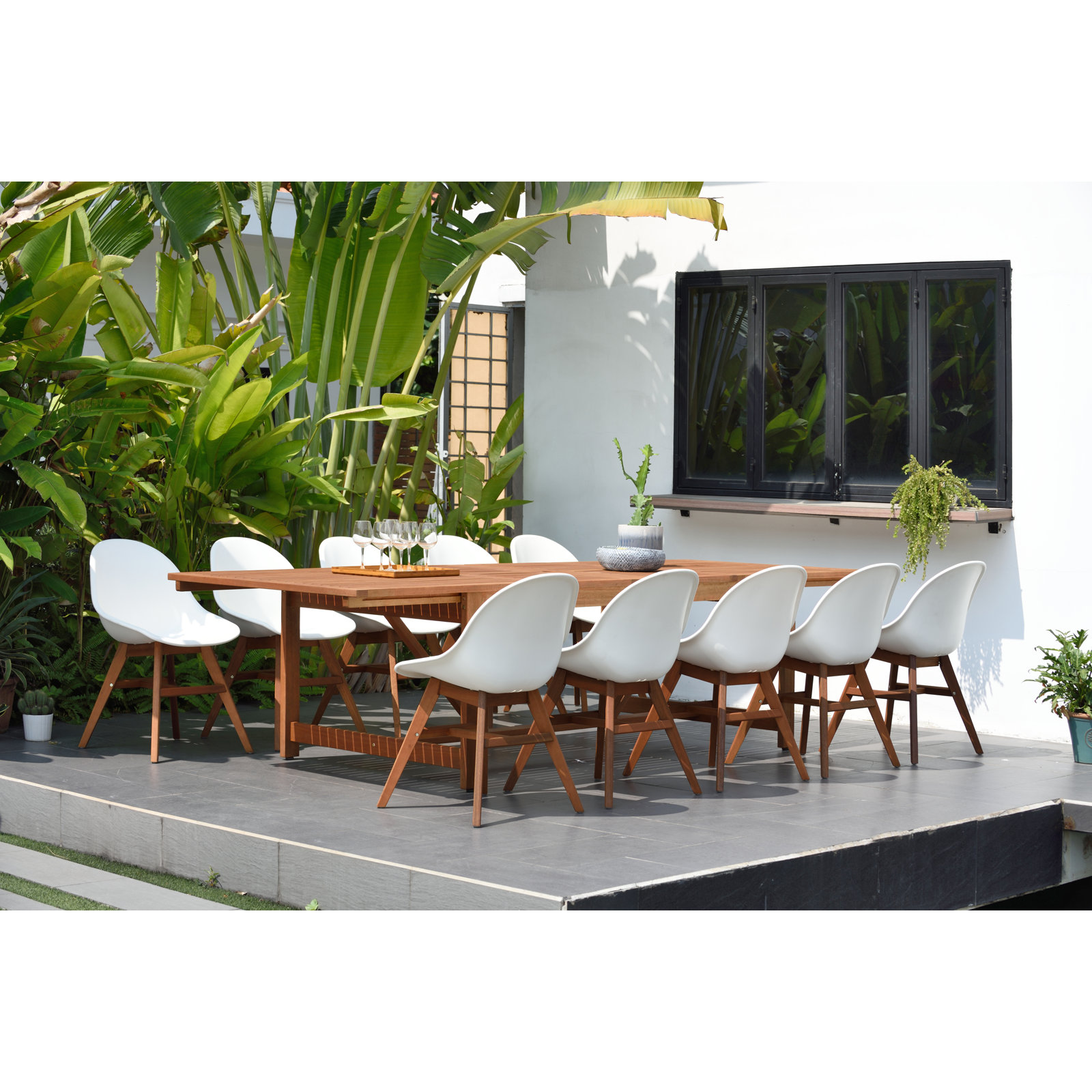 Anautica 118" Eucalyptus Patio Dining Set, Brown