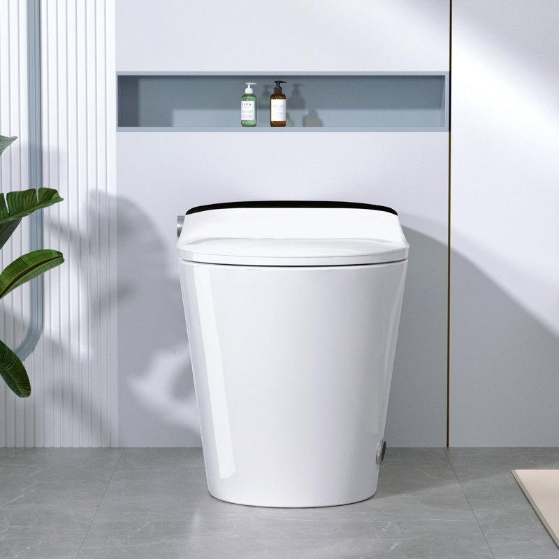 Modern Smart Toilet with Bidet Built In with Foot Kick,Tankless Toilets Auto Open/Close Lid with Dryer,ADA Comfort Height Heat Seat,Instant Warm Water,Power Outage and Flush ,White with Black Scre