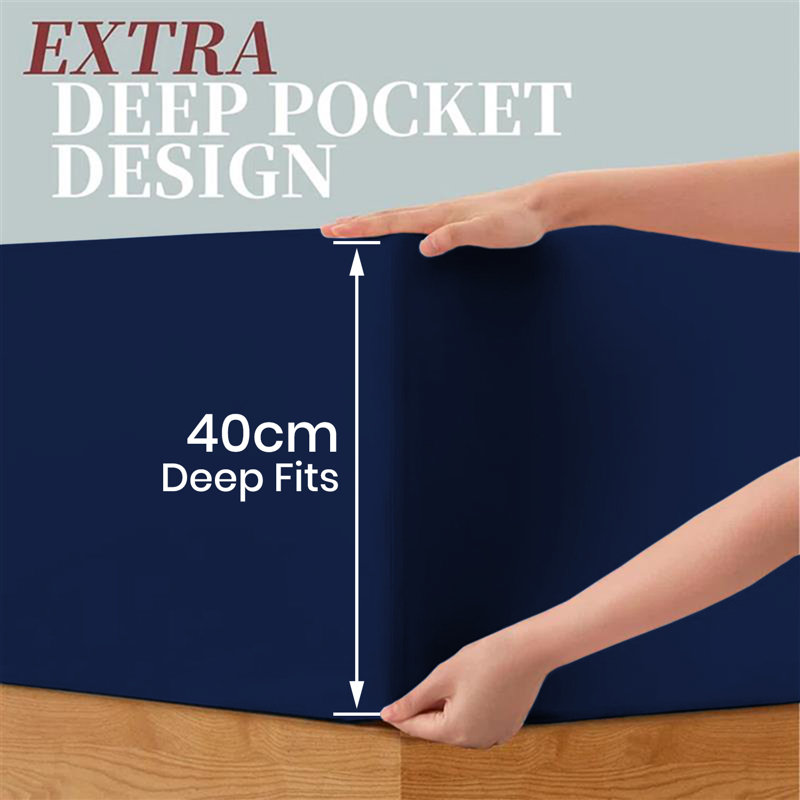 40 cm Soft Brushed Microfiber Extra Deep Fitted Sheet, Single (3'), Navy