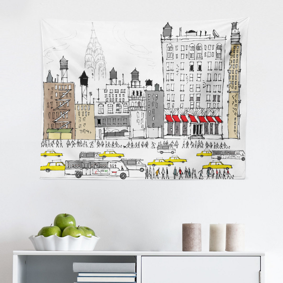 Wandbehang Belebte Stadt Stau Gelb Taxi Taxi Urban Life Cartoon Modern Style