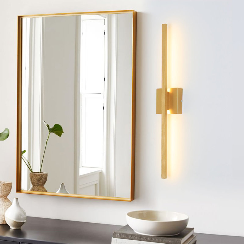 Haamed LED Flush Mounted Sconce Hardwired, Gold, 27.5" H x 4.7" W x 2.9" D