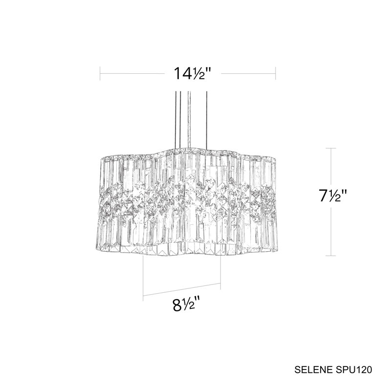 Selene 2 Light 14.5in x 7.5in Pendant in Polished Stainless Steel with Clear Optic Crystals