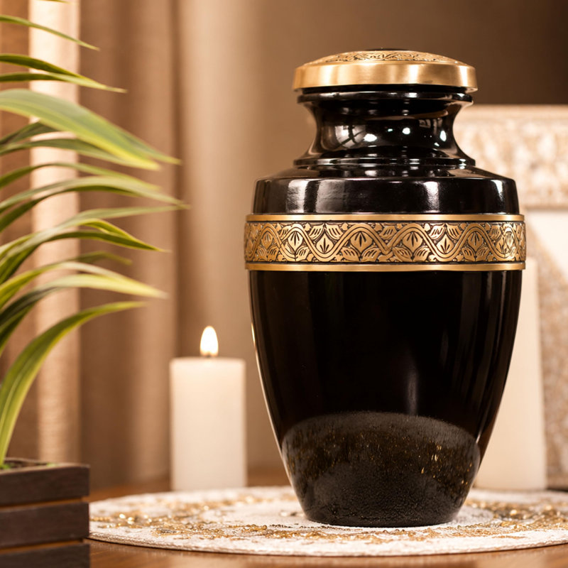Urne de crémation Grecian Black & Gold, 200 pouces cubes et plus, Noir et or