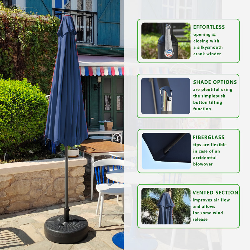 Parasol Sunetra de 106 po avec contrepoids inclus, Bleu pacifique