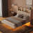 Kejon Upholstered Floating Bed with LED and Storage Headboard, Beige-2046124929