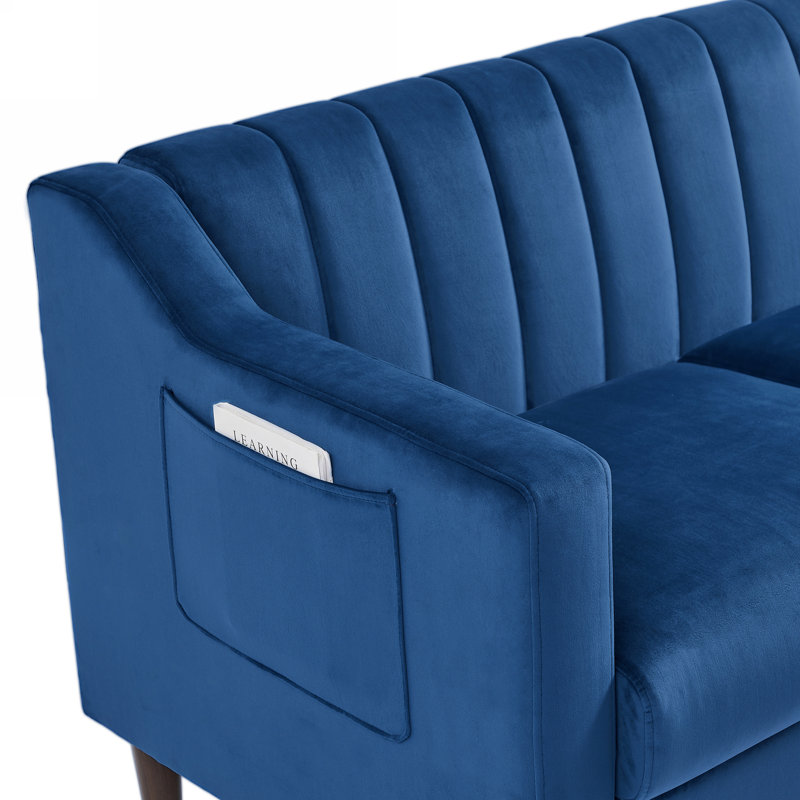 Canapé à accoudoirs encastrés 31,49 po Nilajah, Velours bleu