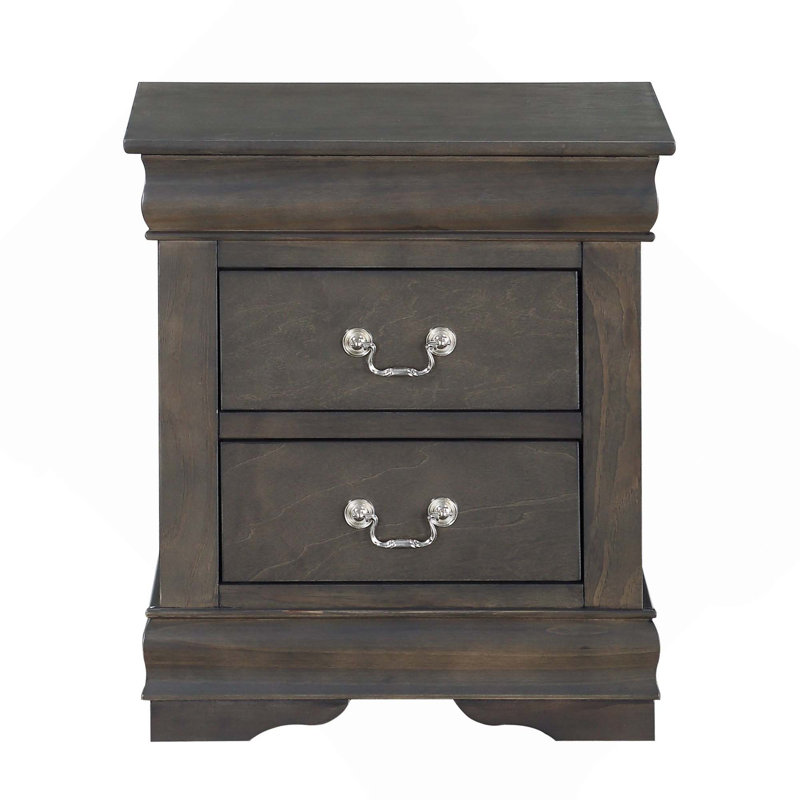 1Pc Traditional Classic Wooden 2-Drawers Nightstand, Dark Gray
