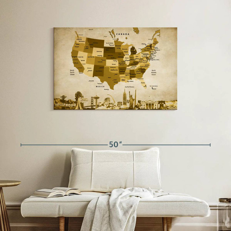 Carte des États-Unis en bronze Aliaz, H 26 po x l 39 po