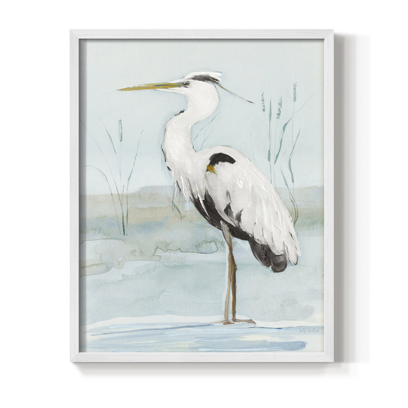 Heron on Blue II, reproduction encadrée - bois massif, H 30 po x l 24 po, Blanc