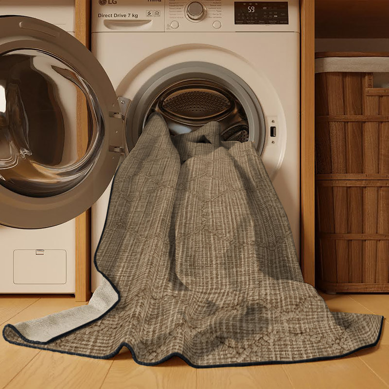 Tapis brun treillis lavable à la machine, Rond 7 pi