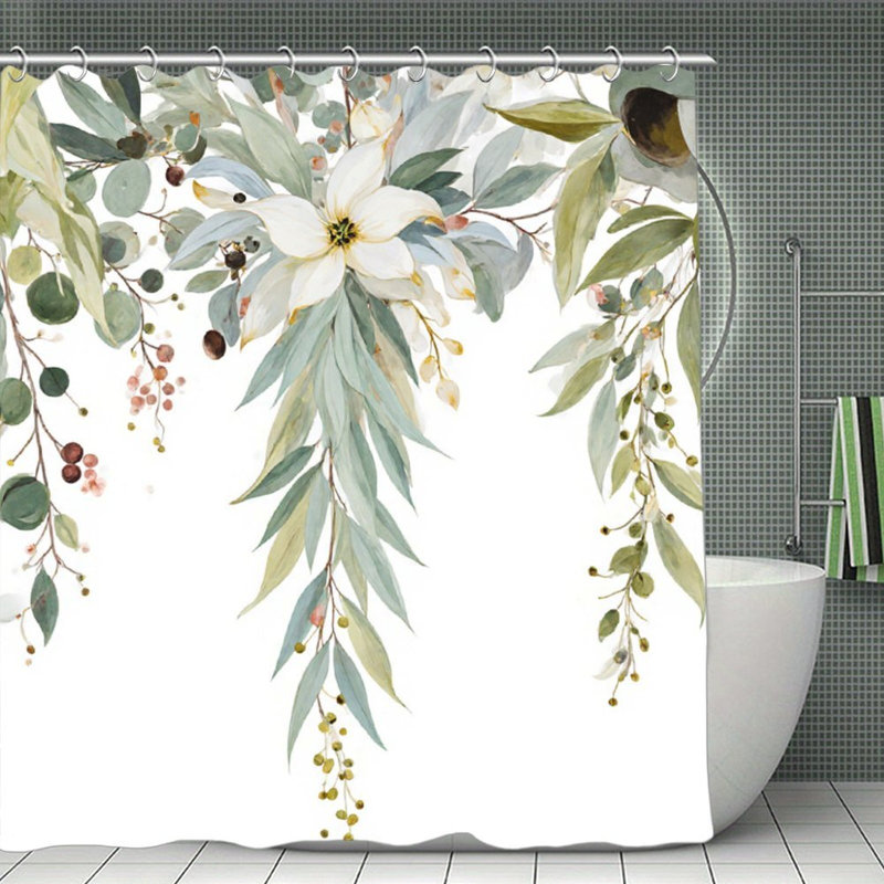 Rideau de bain aquarelle suspendu à motif de feuillage et de fleurs - 72 po x 72 po