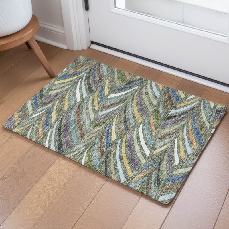Machine Washable Indoor/Outdoor Chantille ACN2475 Mid-Century Modern Rug, 1'8" x 2'6", Basil
