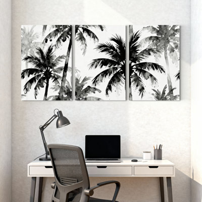 Palmiers en noir et blanc, ensemble de 3 impressions sur toile