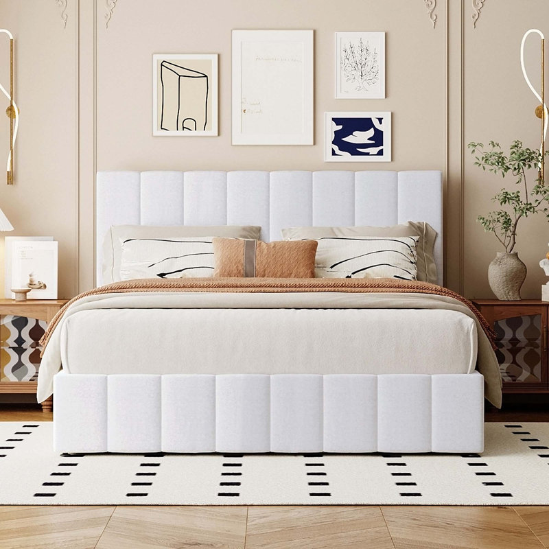 Moorefield Upholstered Bed Frame, White, Queen