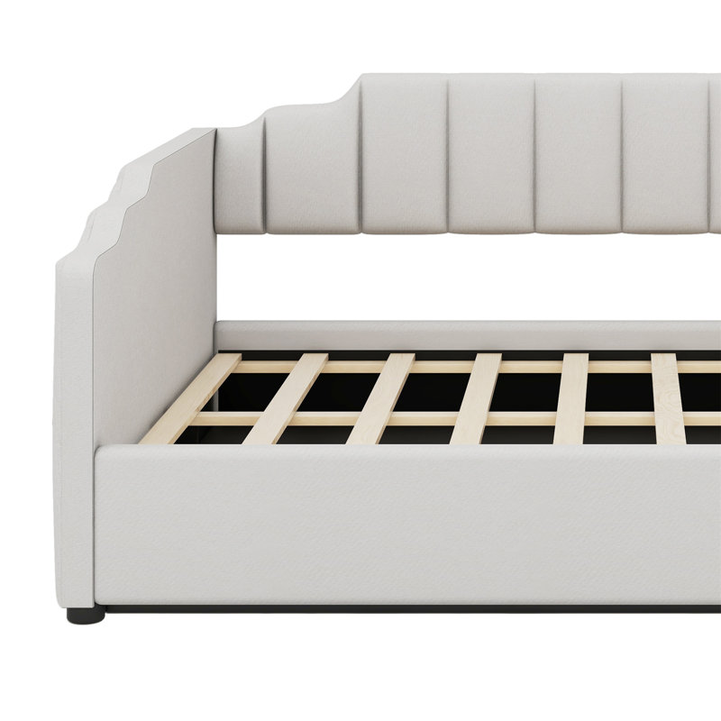 Upholstered Daybed With Underneath Storage, Beige