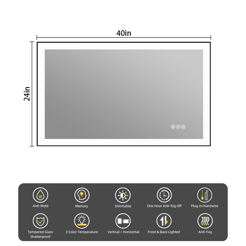 Miroir de salle de bain Lunara, 40 po x 24 po