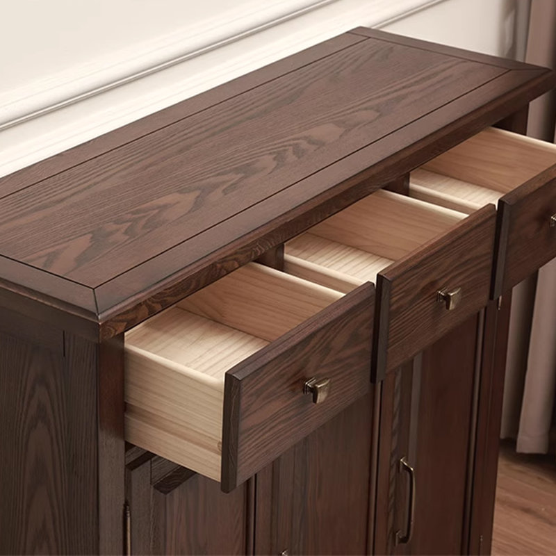 Nut-brown Solid Wood Shoe Storage Bench
