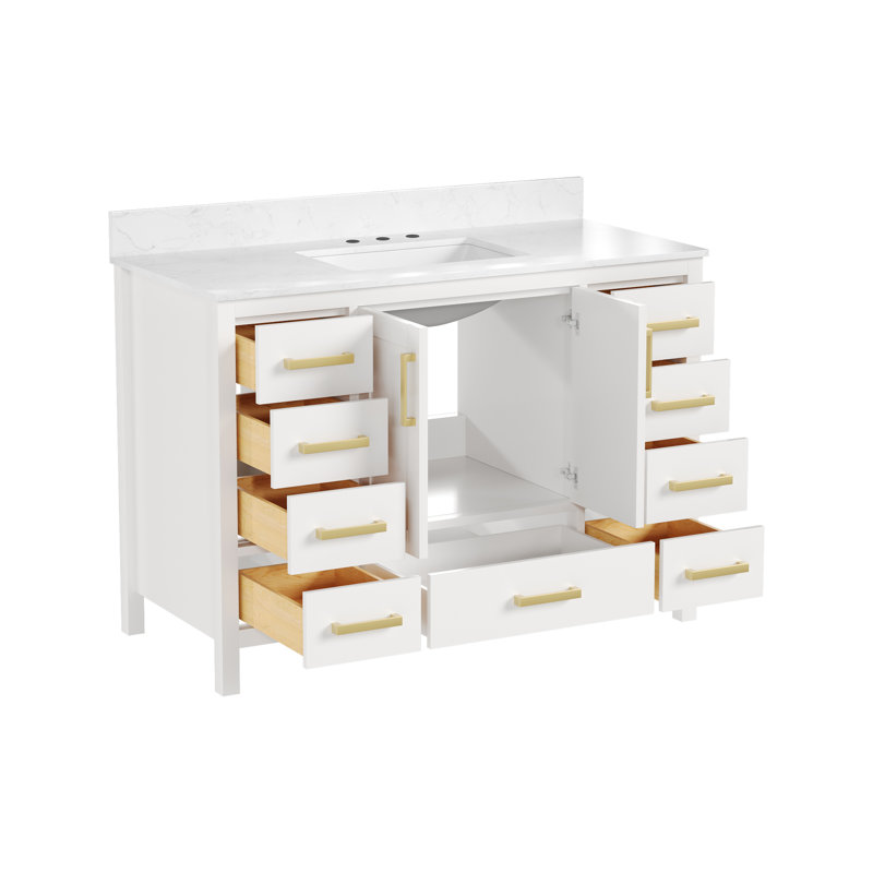 Monolith 48'' Fully Assembled Single Bathroom Vanity with Backsplash, White, Triple