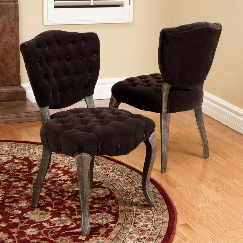 Richard Tufted Upholstered Parsons Chair, Dark Chocolate Velvet