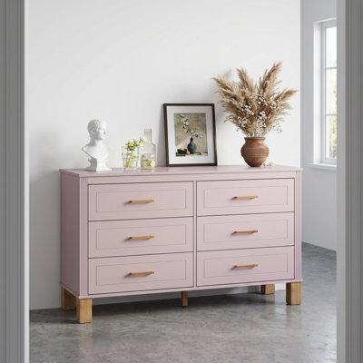 6-Drawer Double Storage Dresser with Solid Wood Legs and Metal Handles, Spacious Heavy-Duty Drawer Organizer for Bedroom Living Room Nursery Entryway, Sturdy Wooden Chest of Drawers
