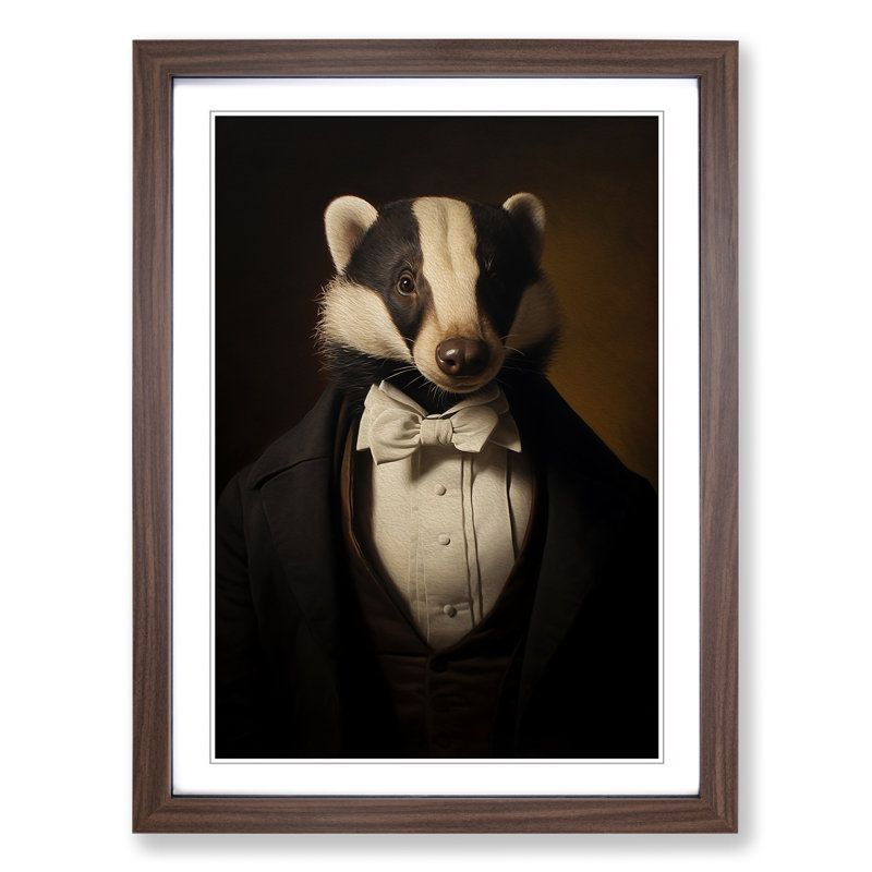 Badger Classicism - Single Picture Frame Print on Wood, Walnut Framed, 64cm H x 46cm W x 2cm D