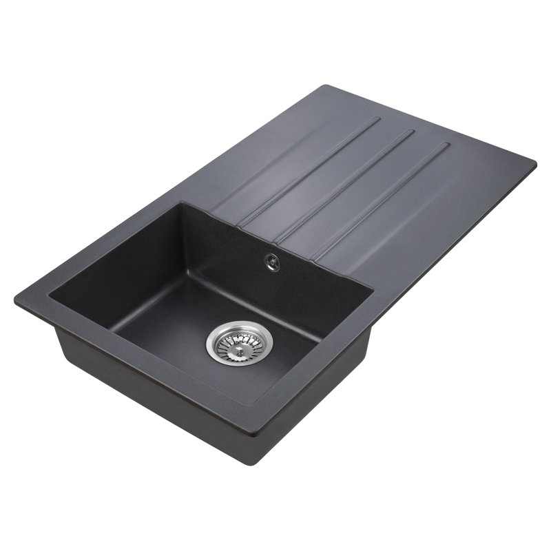 Valence 10 PW - Modern single bowl granite with drainer, Matte Black