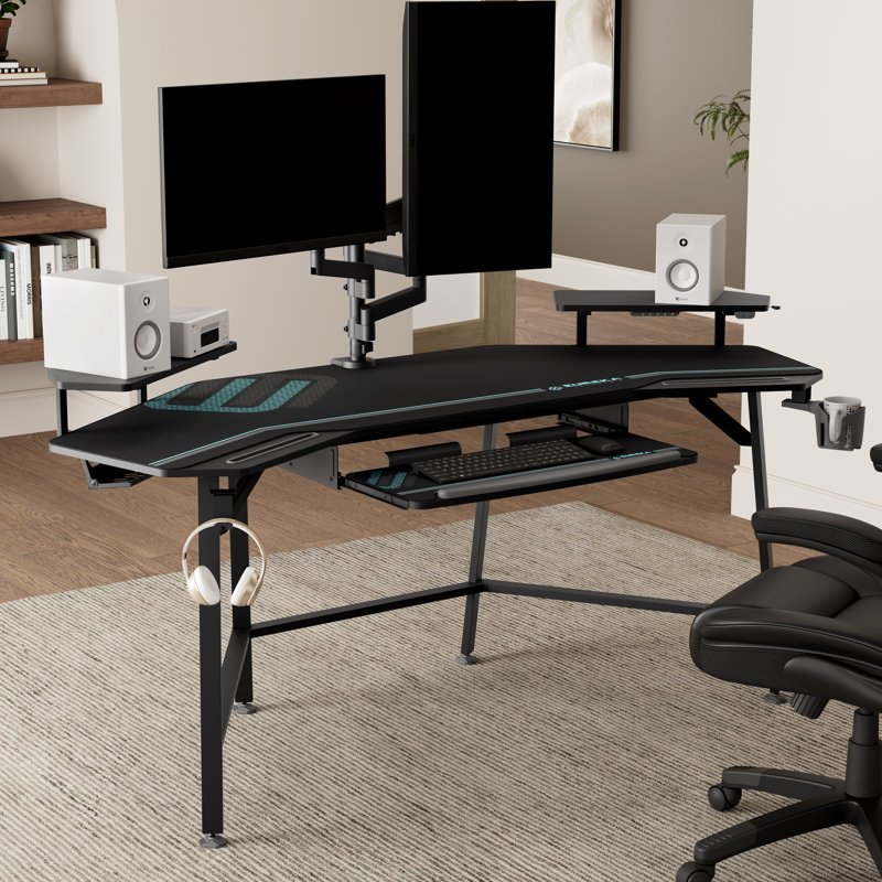 Curved Metal Base Computer Desk, Black