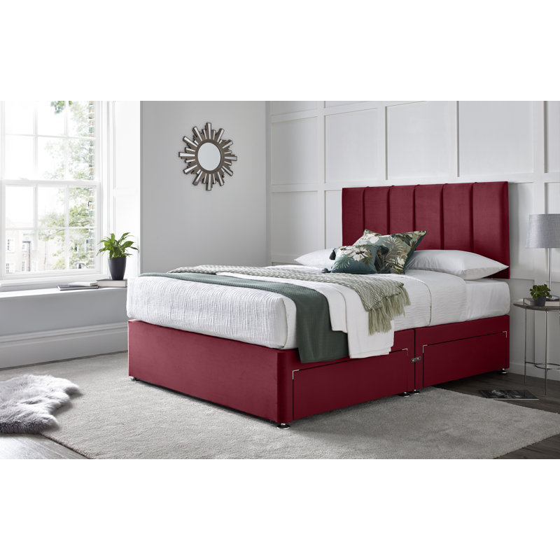 Stockbridge Divan Bed with 24" Headboard on Struts, Maroon, Small Double (4'), No Drawers
