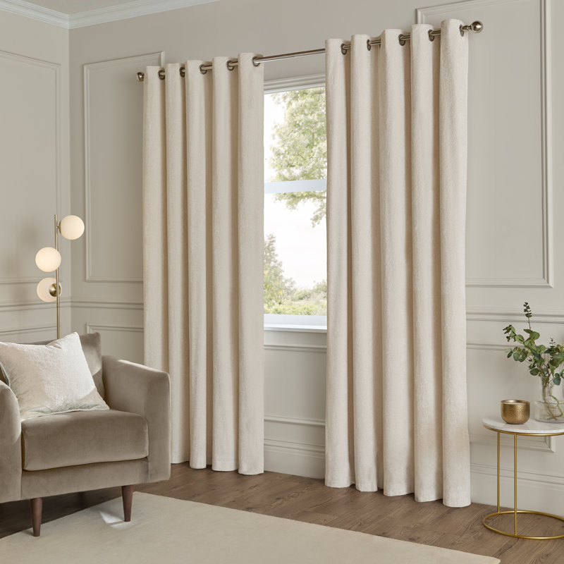 Lustre Velvet Room Darkening Curtain Panel Pair, Ivory, 168cm Width x 229cm Drop