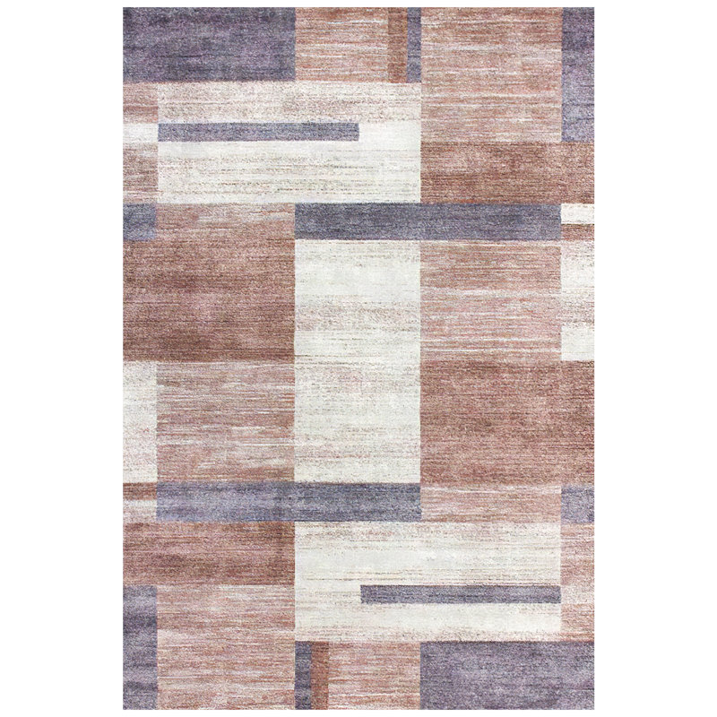 Bimlesh Modern Geometric Washable Indoor Bedroom Area Rug in Beige, Rust, and Gray for Living Room, Rectangle 6' x 9'